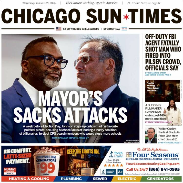 Portada de Chicago Sun-Times (USA)