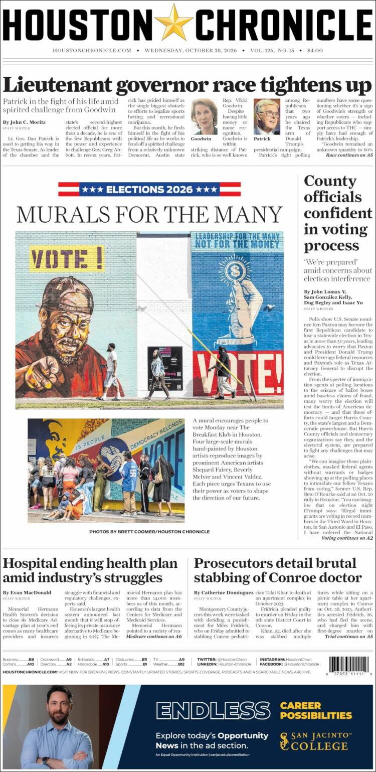 Portada de Houston Chronicle (USA)