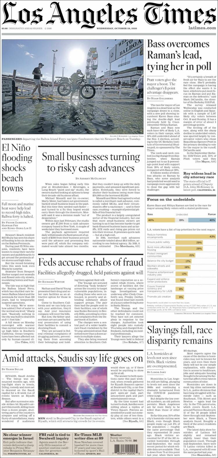 Portada de Los Angeles Times (USA)