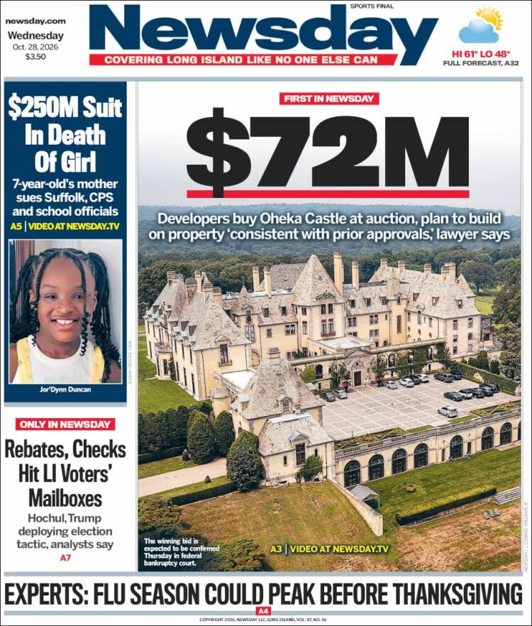 Portada de Newsday (USA)