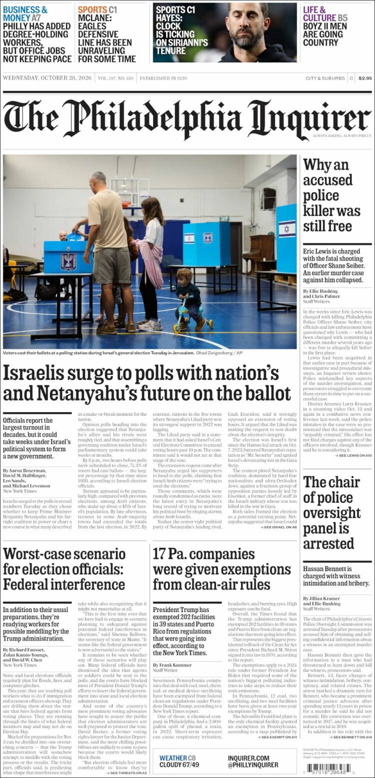 Portada de Philadelphia Inquirer (USA)