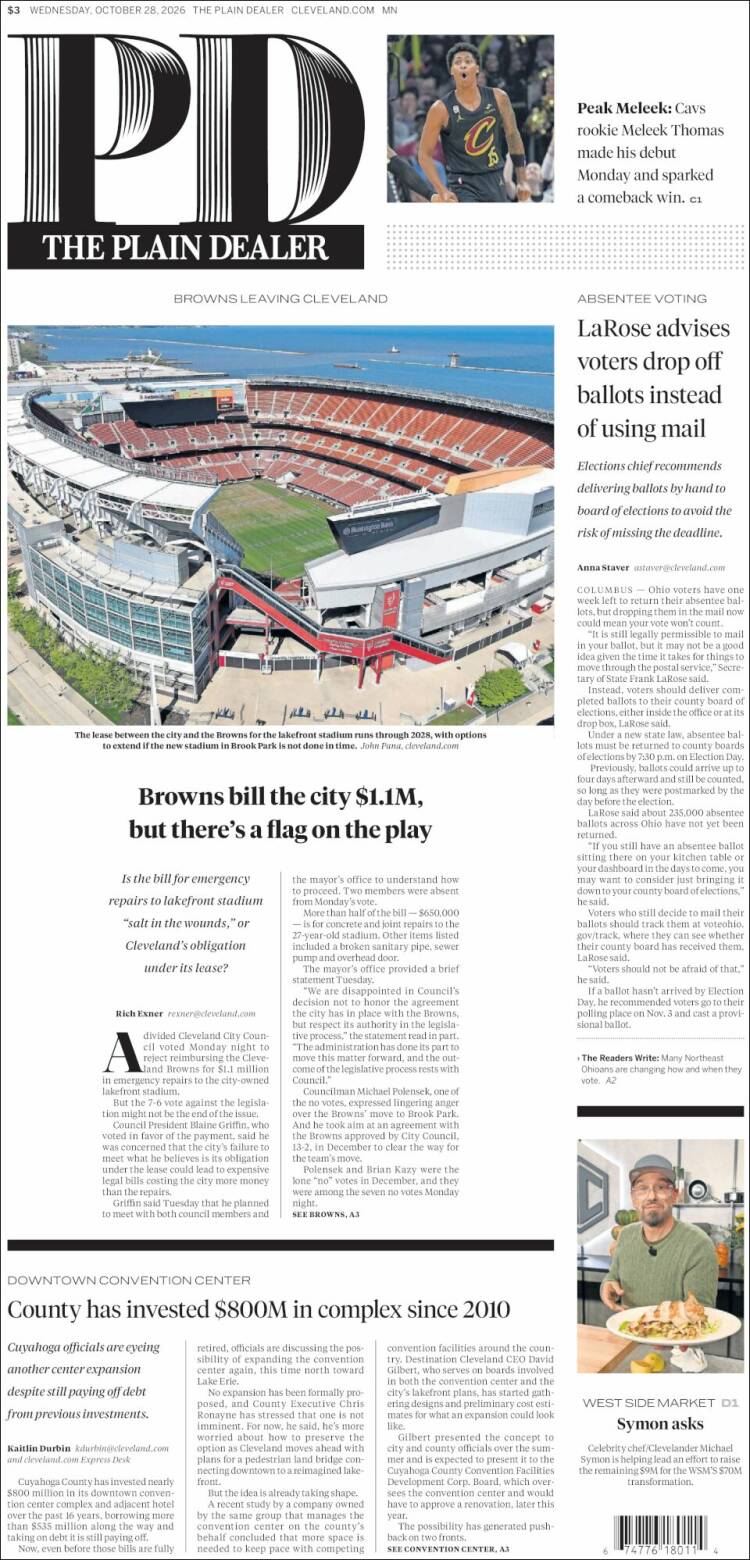 Portada de The Plain Dealer (USA)