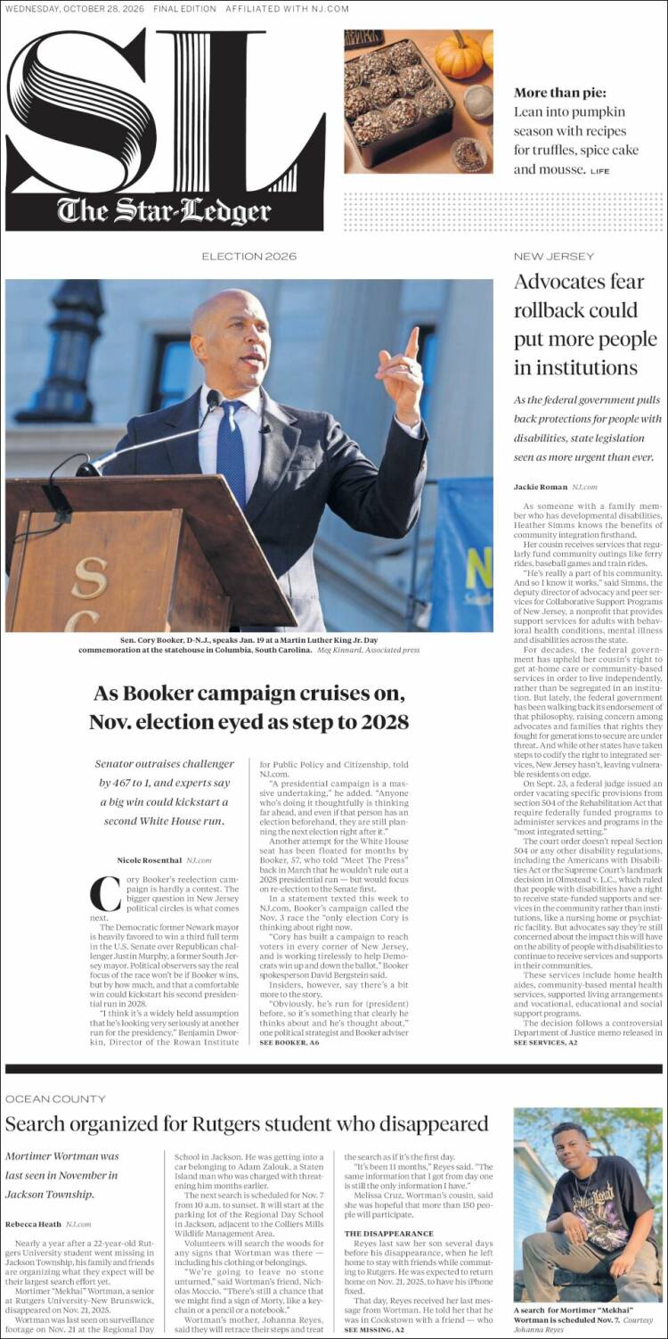 Portada de Star-Ledger (USA)