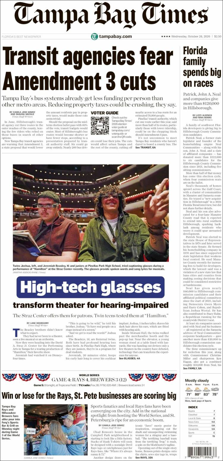 Portada de Tampa Bay Times (USA)