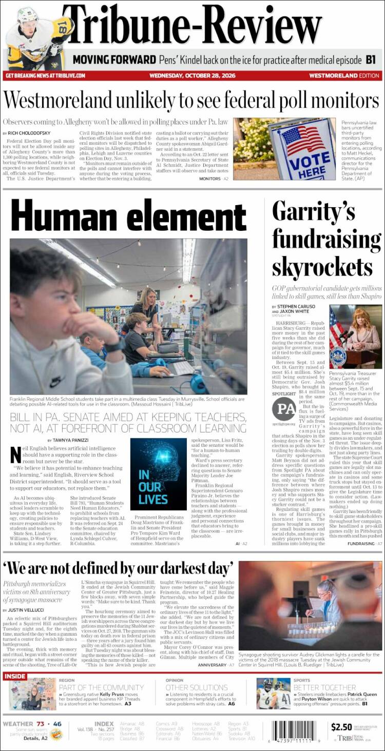 Portada de Tribune-Review (USA)