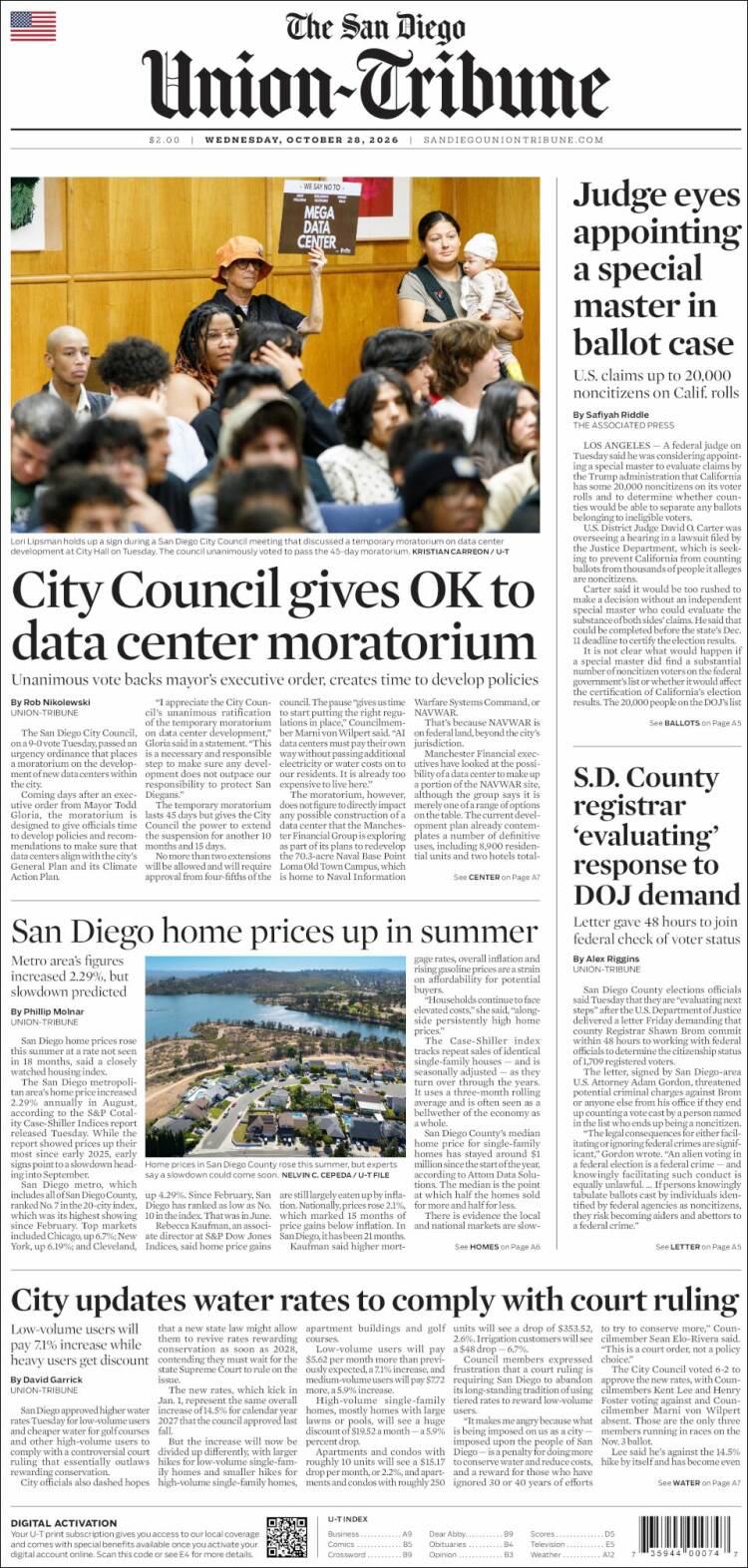 Portada de The San Diego Union-Tribune (USA)
