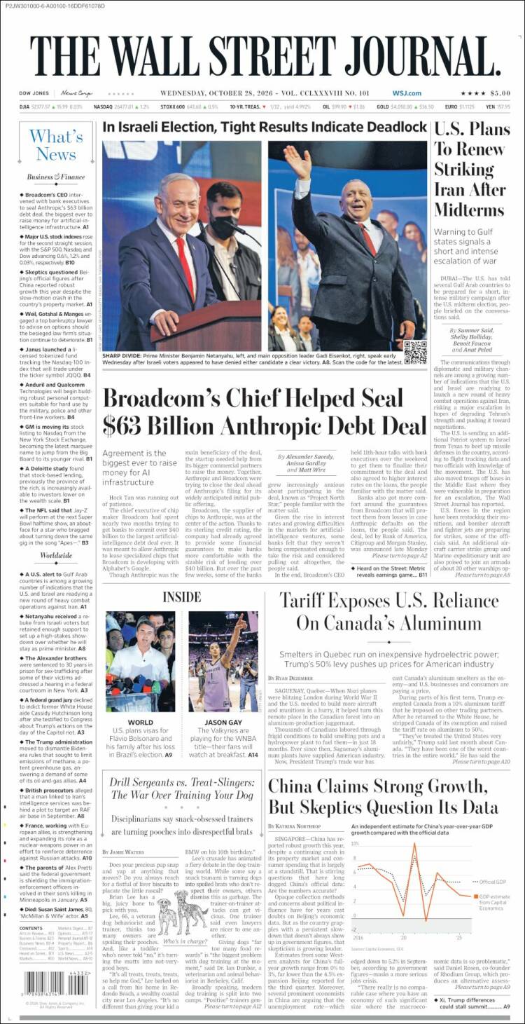 Portada de Wall Street Journal (USA)