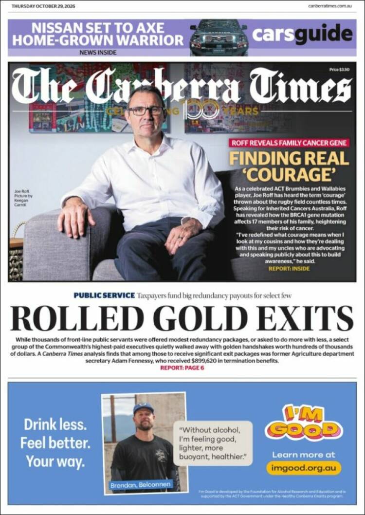 Portada de The Canberra Times (Australia)