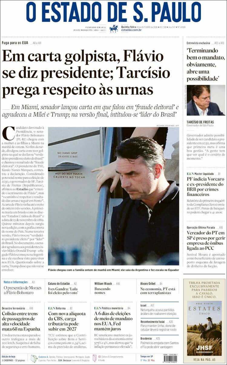 Portada de O Estado de São Paulo (Brasil)