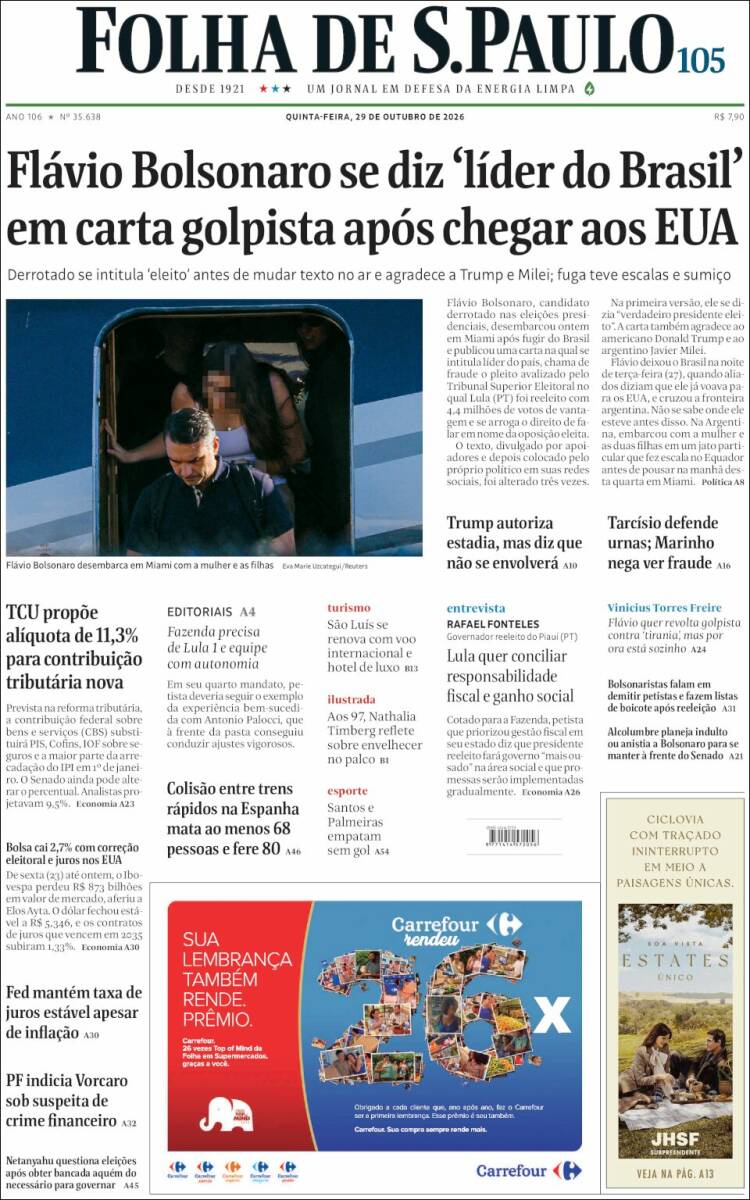 Portada de Folha de São Paulo (Brasil)