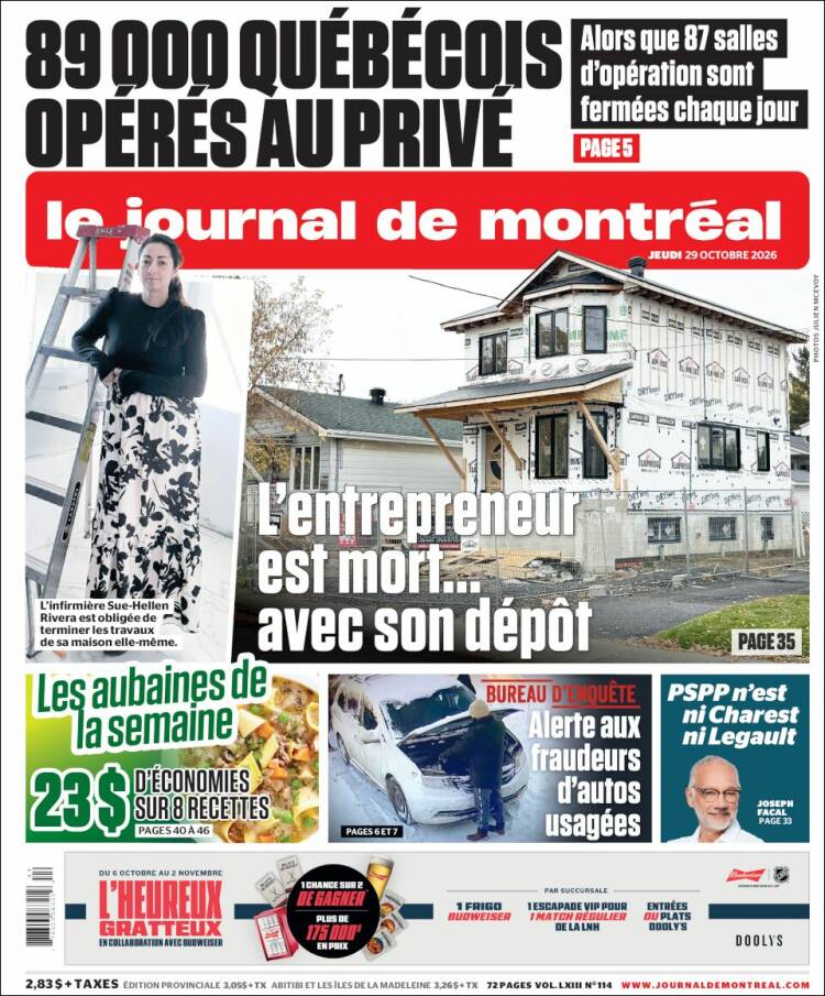 Portada de Le Journal de Montréal (Canad&aacute;)