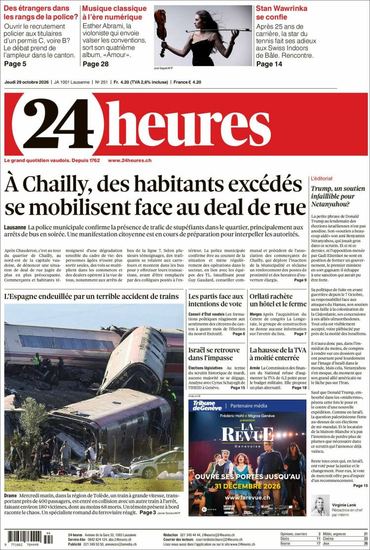 Portada de 24 Heures (Suiza)