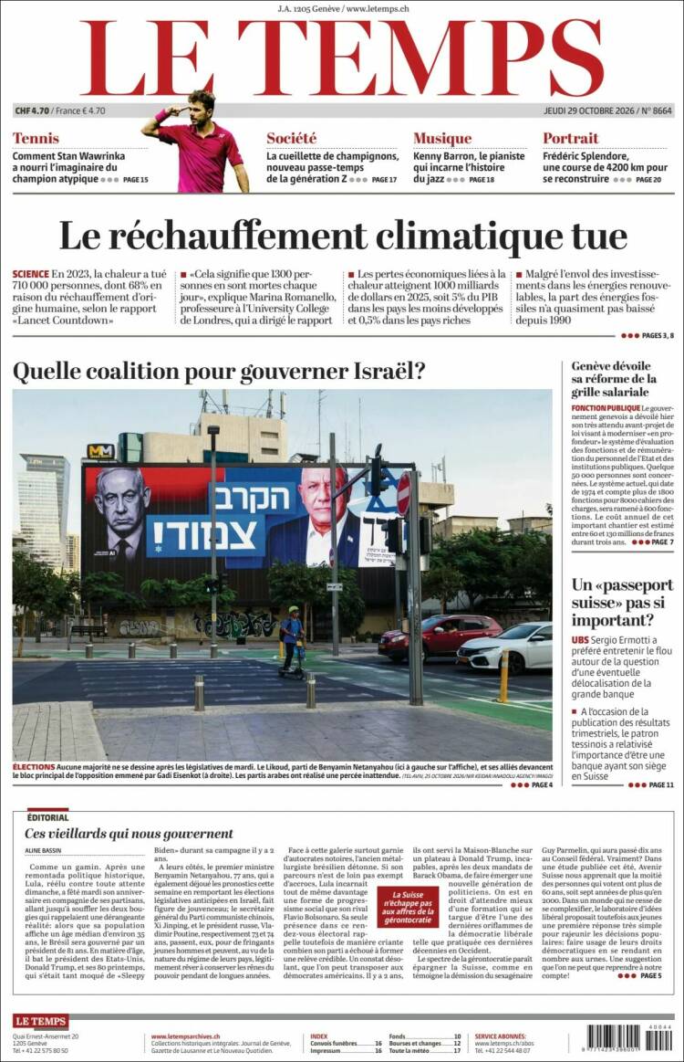 Portada de Le Matin (Suiza)