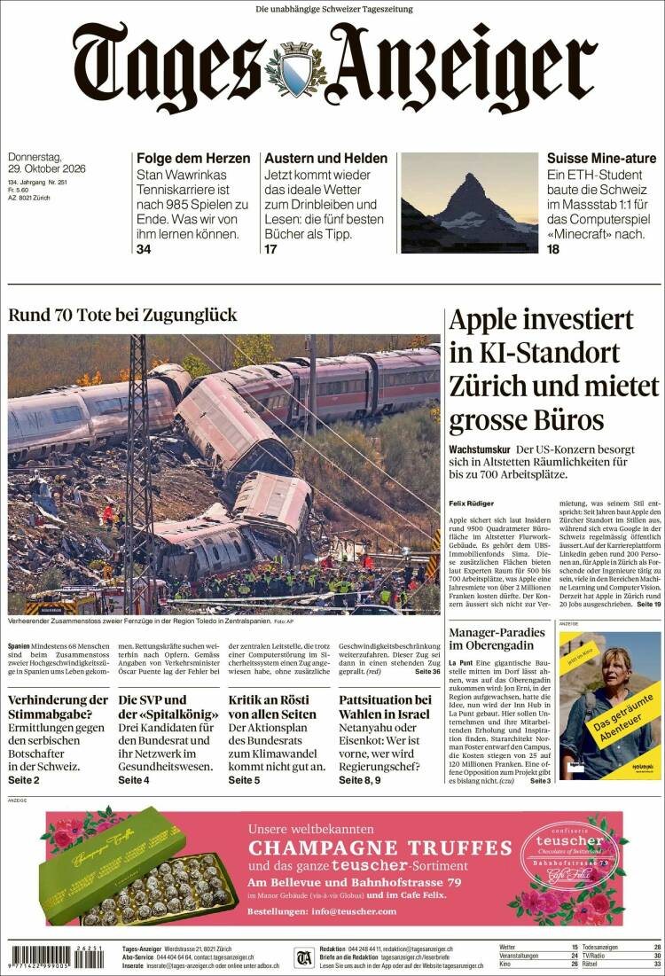 Portada de Tages-Anzeiger (Suiza)