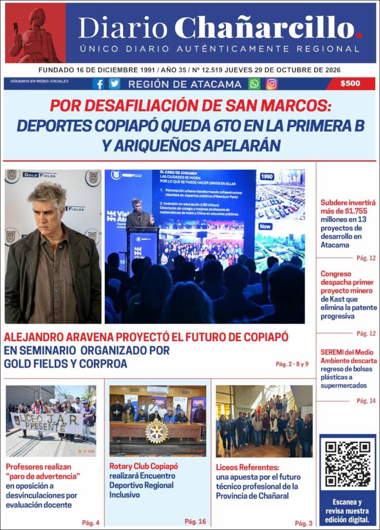 Portada de Diario Chañarcillo (Chile)