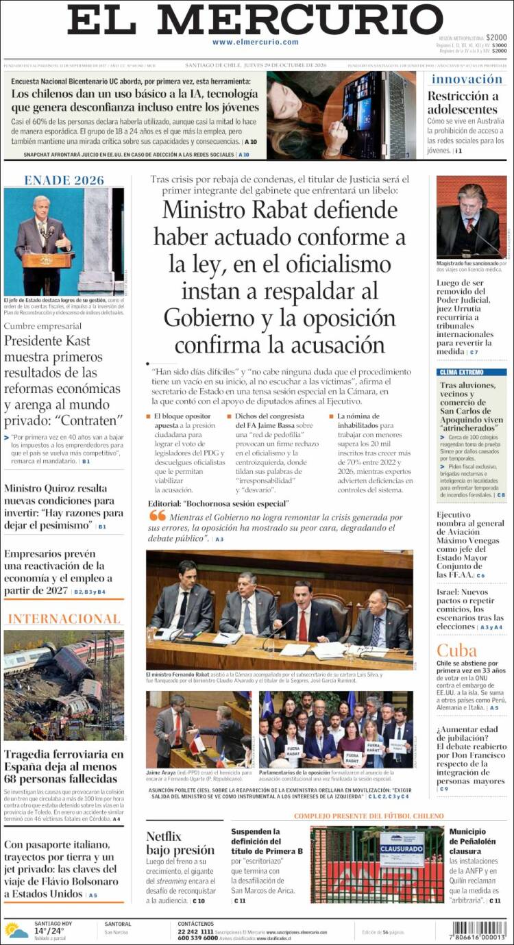 Portada de El Mercurio (Chile)