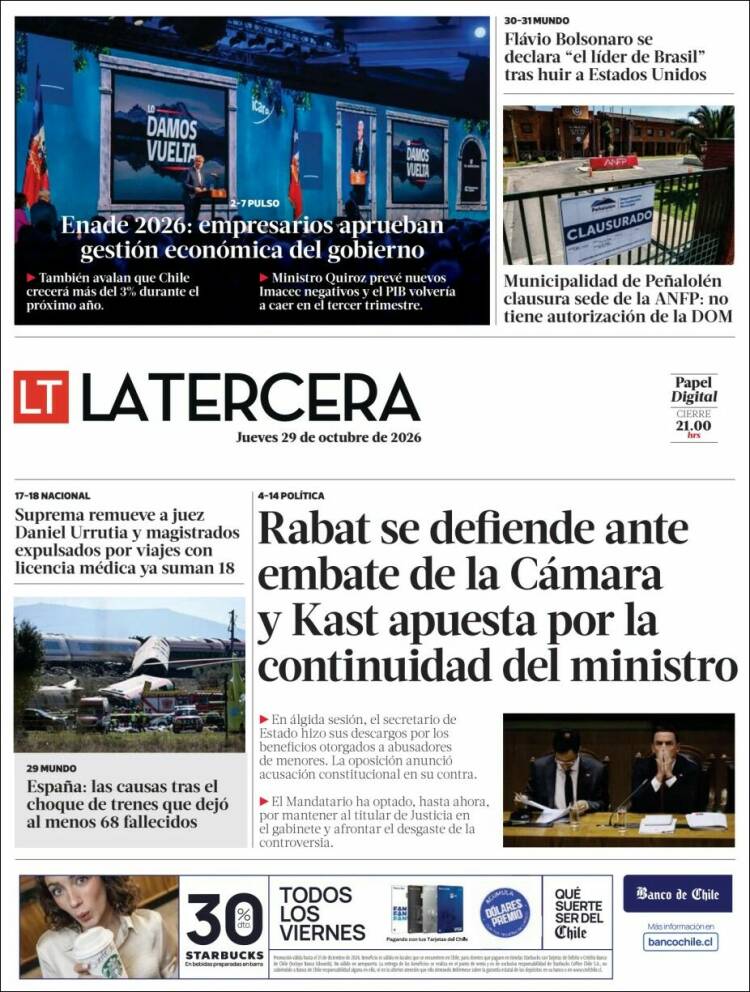 Portada de La Tercera (Chile)