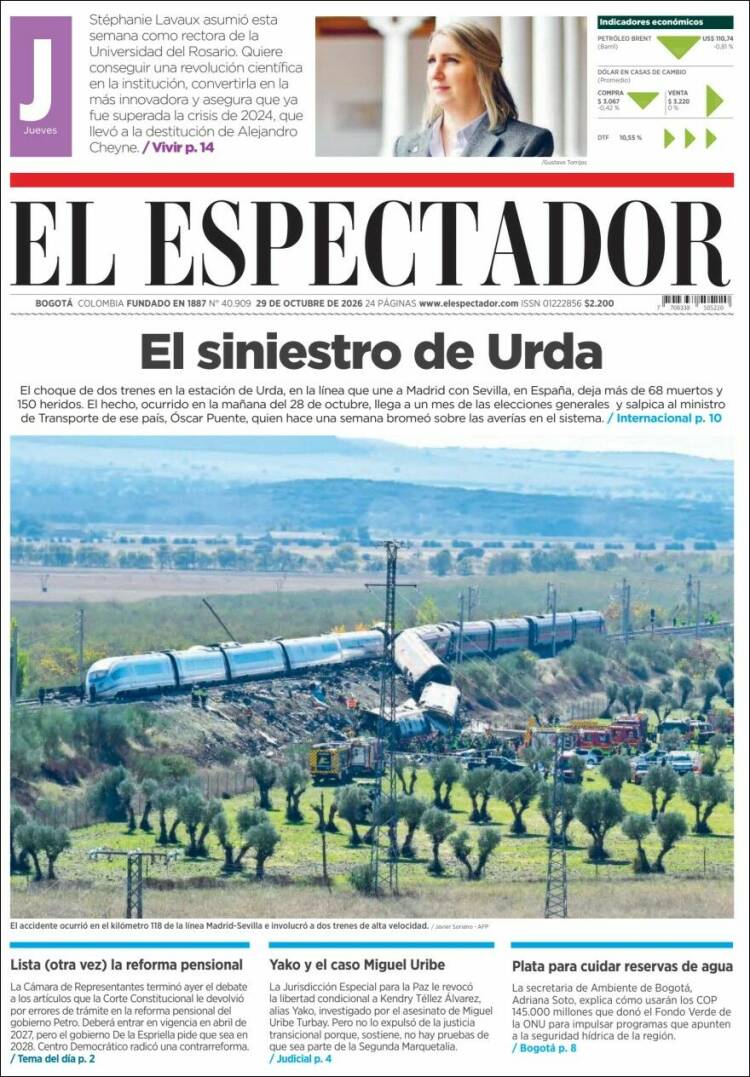 Portada de El Espectador (Colombia)