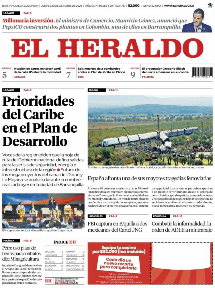 Portada de El Heraldo (Colombia)