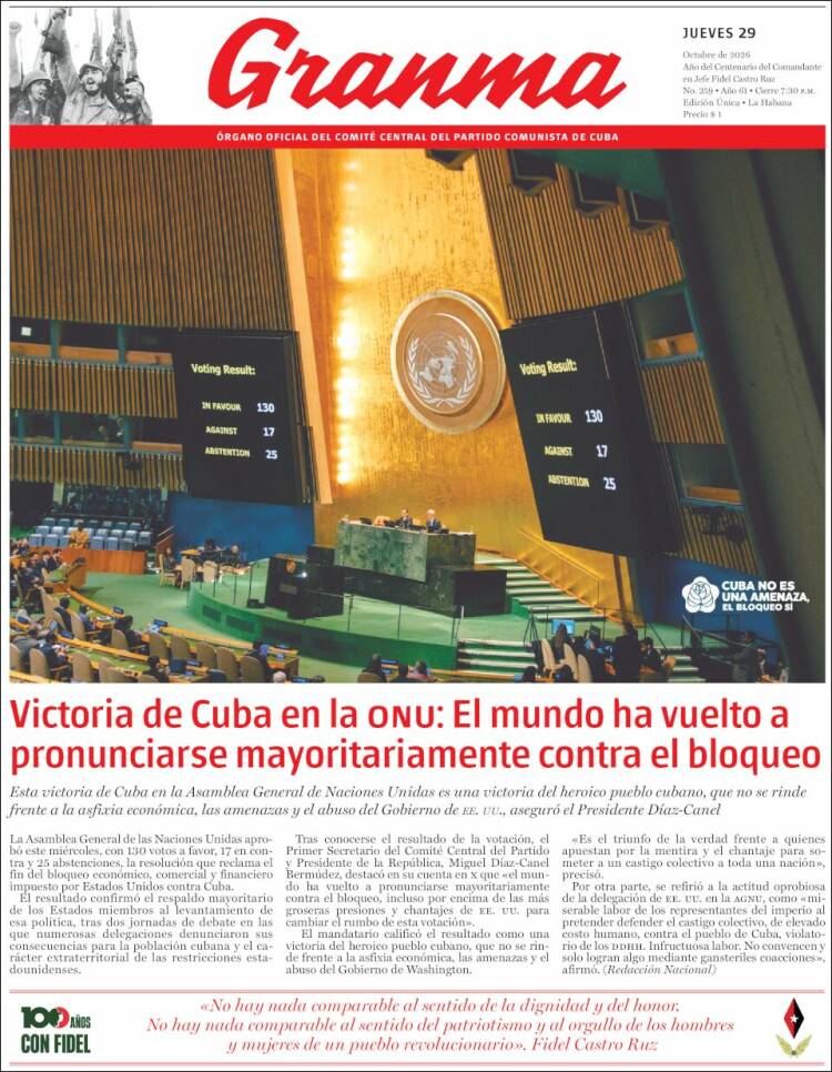 Portada de Granma (Cuba)