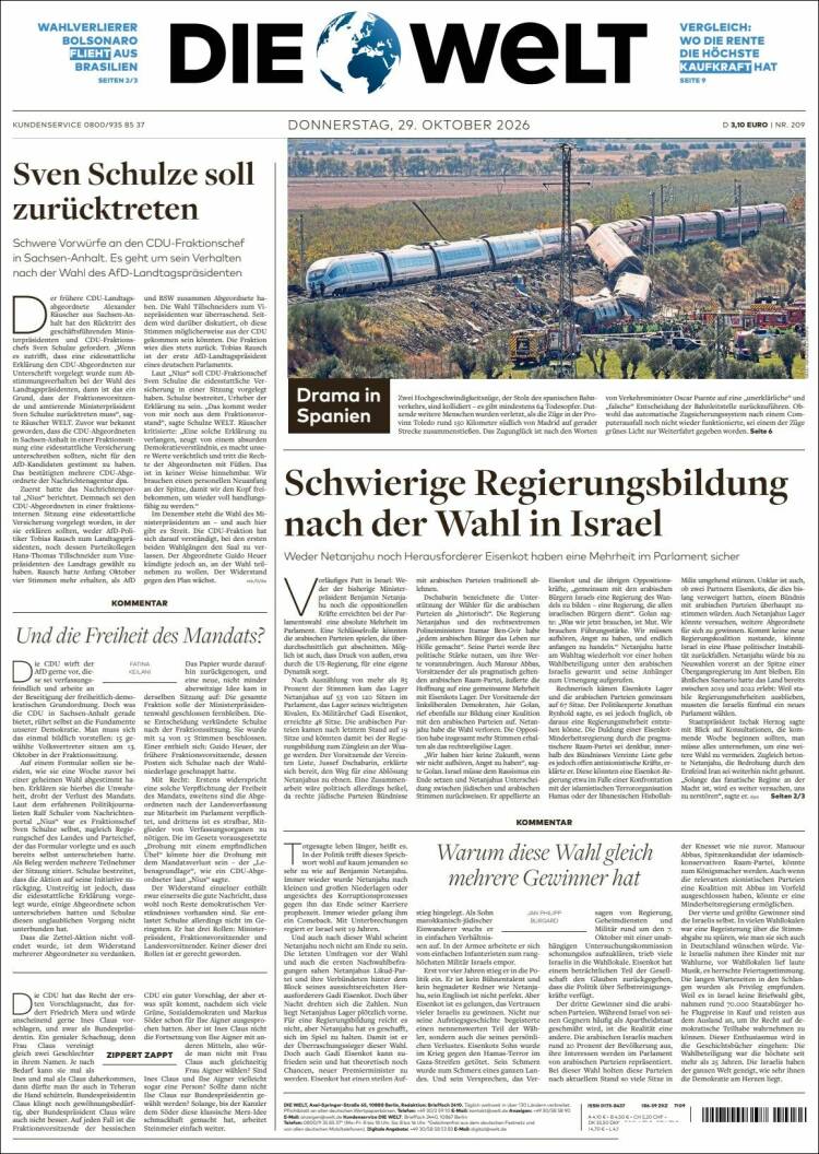 Portada de Die Welt (Alemania)