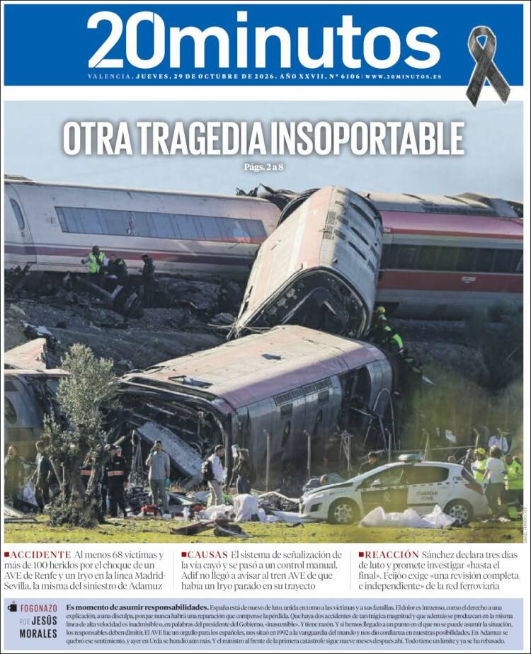 Portada de 20 Minutos - Valencia (Espa&ntilde;a)