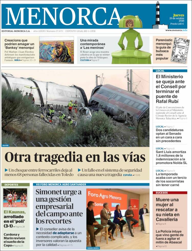 Portada de Menorca - Diario Insular (Espagne)