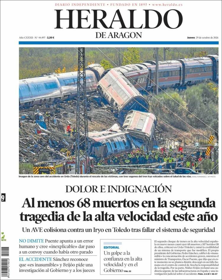 Portada de Heraldo de Aragón (Espa&ntilde;a)