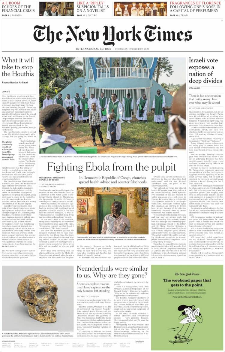 Portada de International New York Times (Europa)