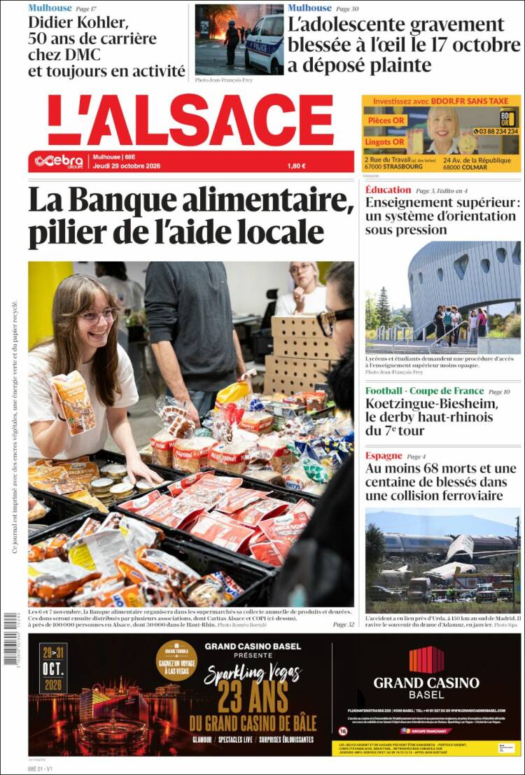 Portada de Journal L'Alsace (Francia)