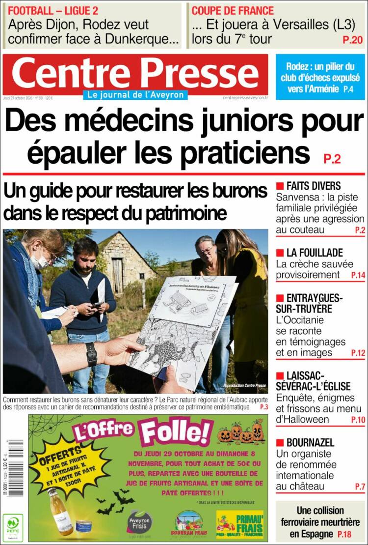 Portada de Centre Presse (Francia)