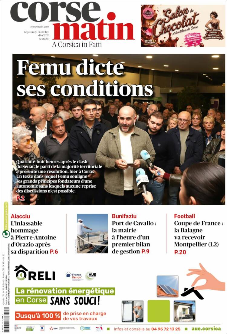 Portada de Corse-Matin (Francia)