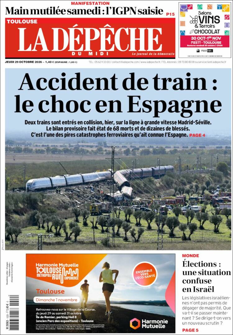 Portada de La Dépêche du Midi (Francia)