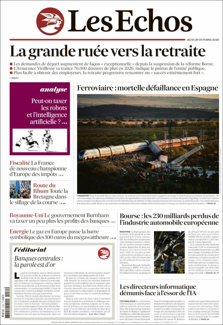 Portada de Les Echos (Francia)