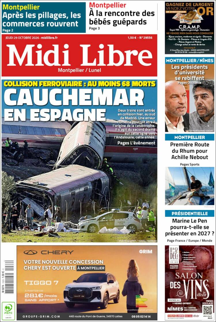 Portada de Midi Libre (Francia)