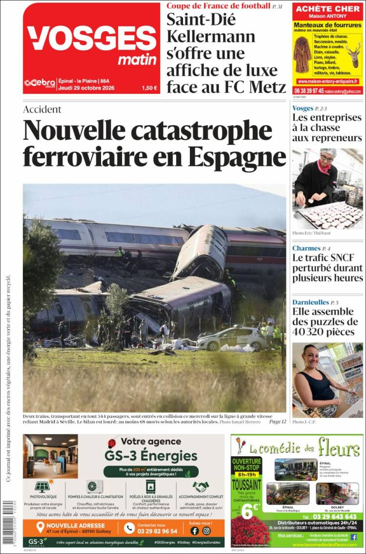 Portada de Vosges Matin (Francia)