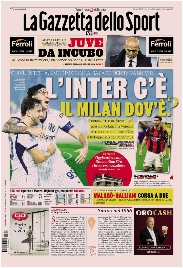 Portada de La Gazzetta dello Sport (Italia)
