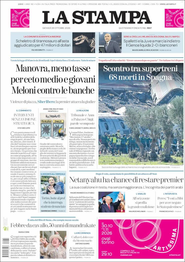 Portada de La Stampa (Italia)