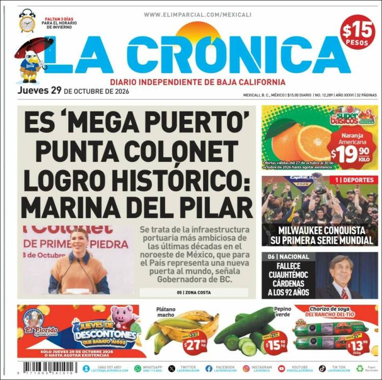 Portada de La Crónica de Baja California (M&eacute;xico)
