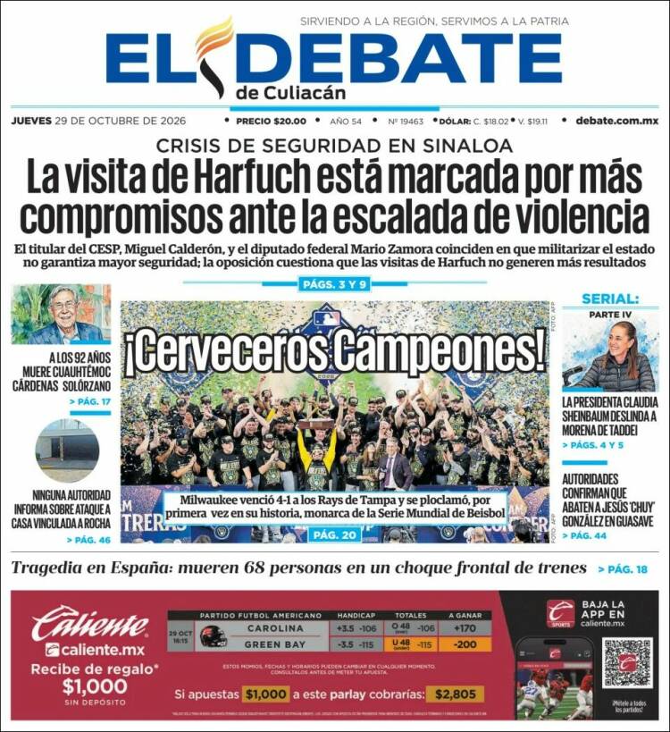 Portada de El Debate de Culiacán (M&eacute;xico)