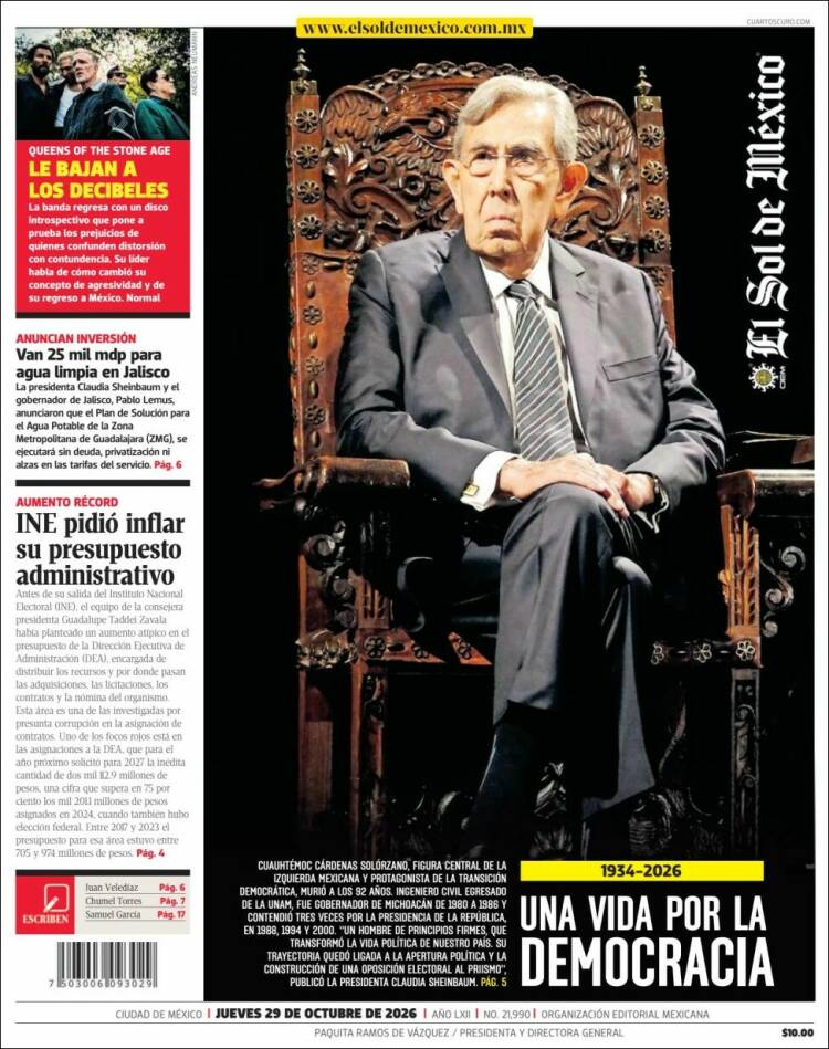 Portada de El Sol de México (M&eacute;xico)