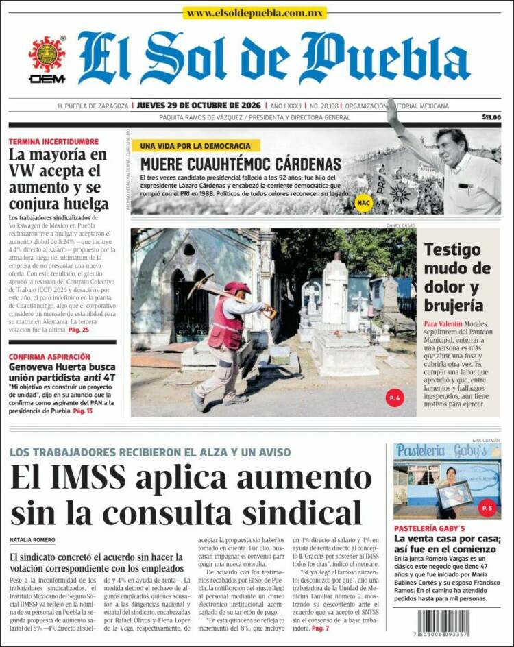 Portada de El Sol de Puebla (M&eacute;xico)