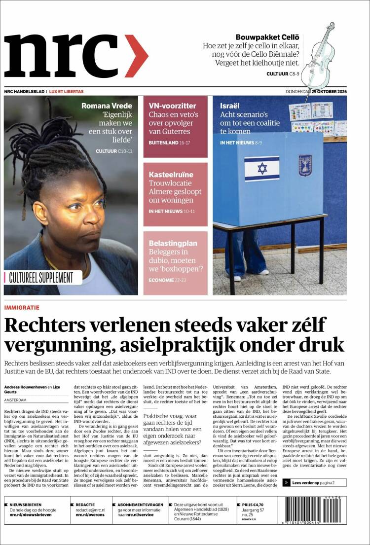 Portada de NRC Handelsblad (Pa&iacute;ses Bajos)