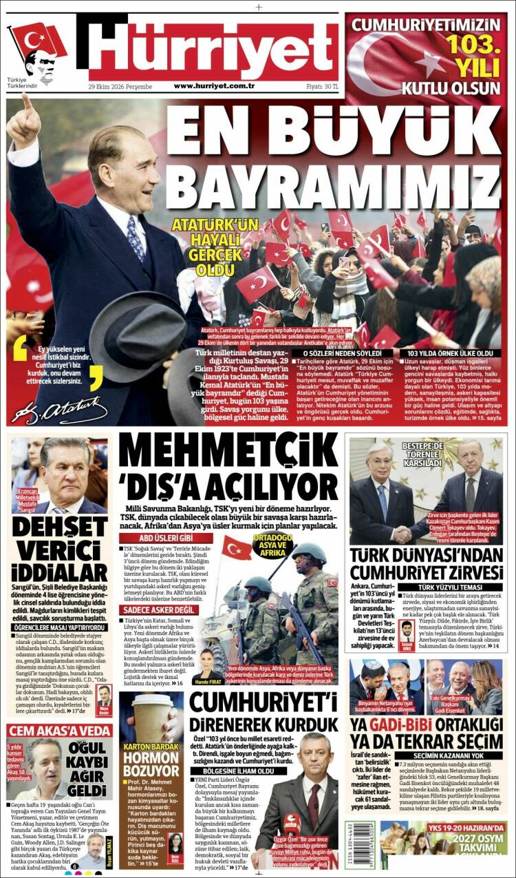 Portada de Hürriyet (Turqu&iacute;a)