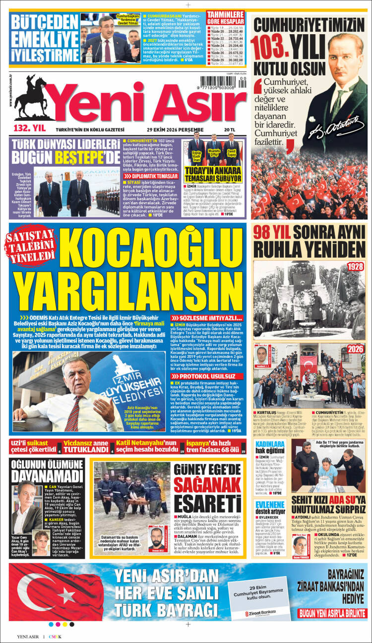 Portada de Yeni Asır (Turqu&iacute;a)