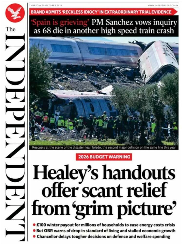 Portada de The Independent (Reino Unido)