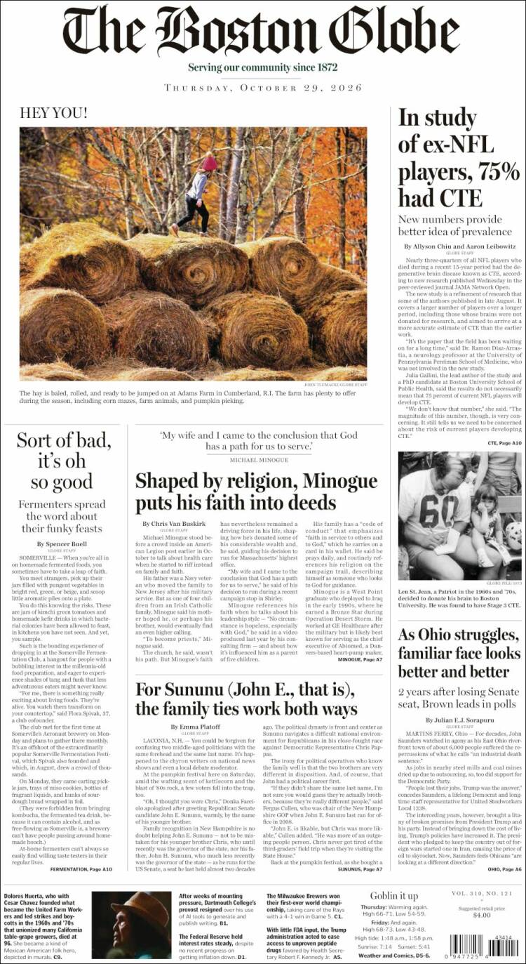 Portada de Boston Globe (USA)
