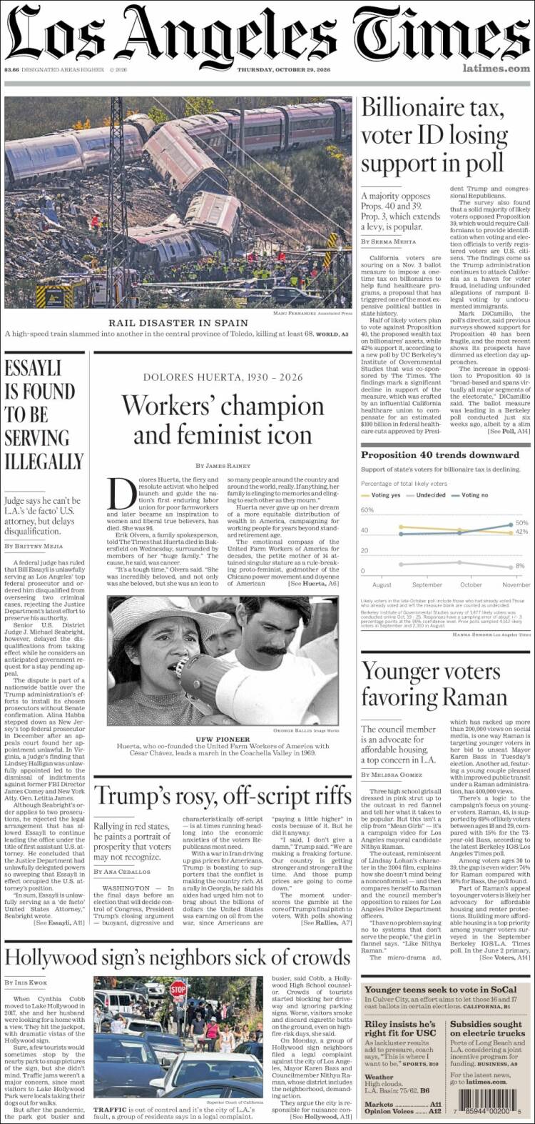 Portada de Los Angeles Times (USA)