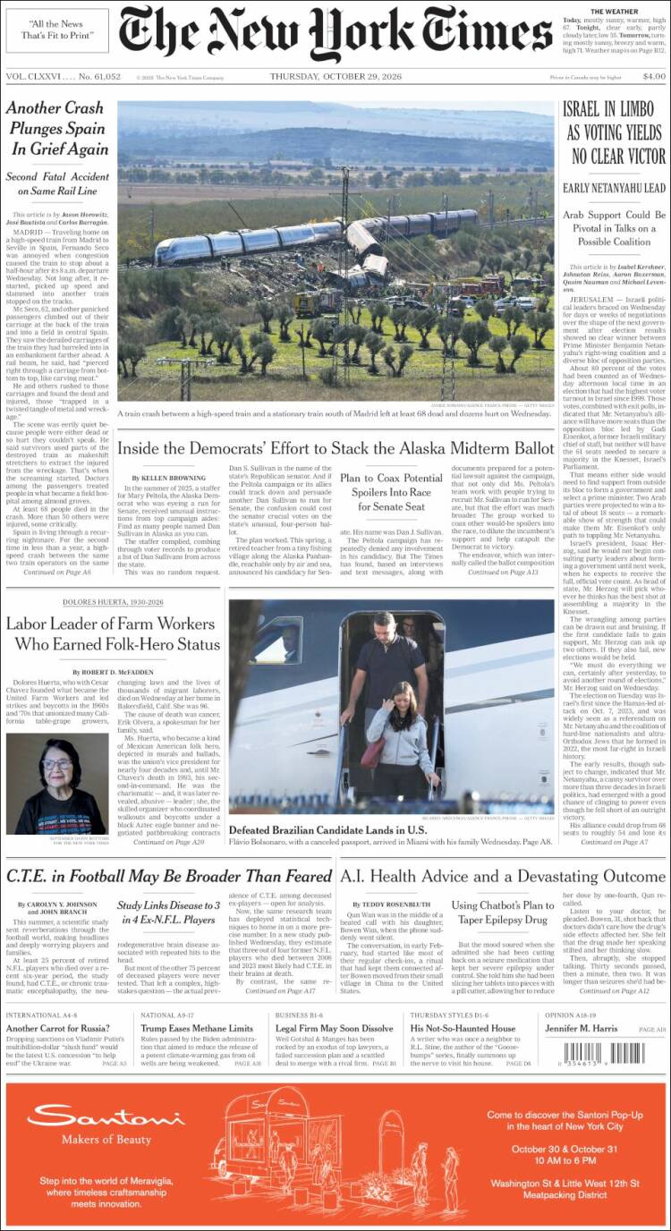 Portada de New York Times (USA)