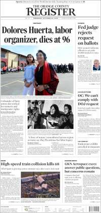 Portada de The Orange County Register (USA)